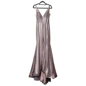 Jovani Deep V Formal Mermaid Gown Size 4 Pink Metallic NWT